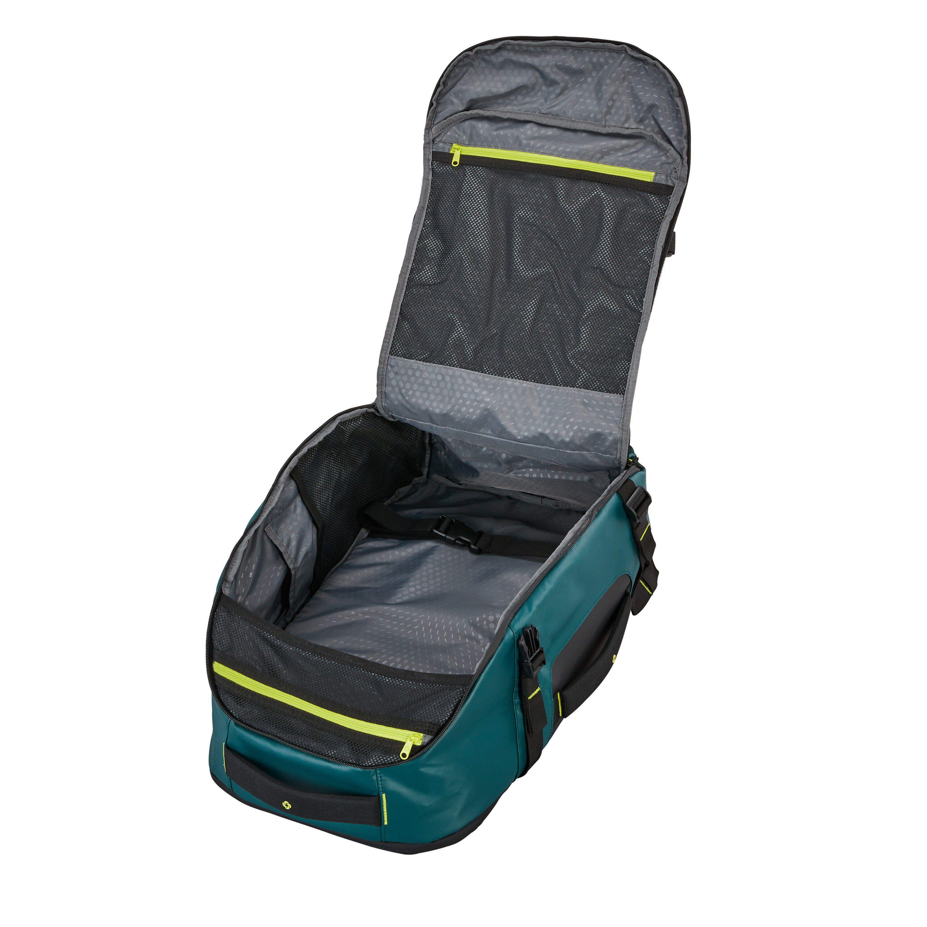 Ecodiver Travel Backpack in the color Dark Teal/Lime.
