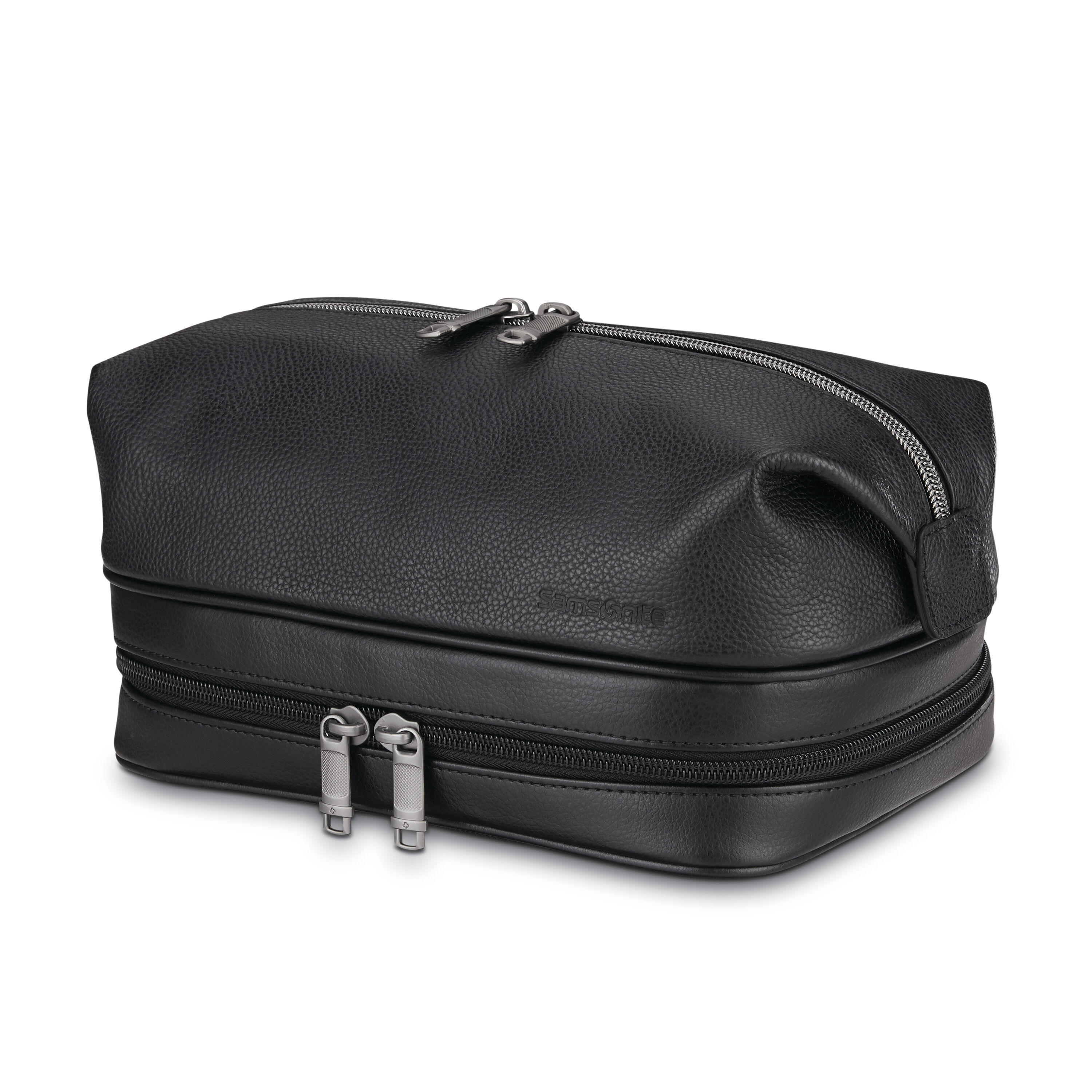 Classic Leather Zip Bottom Travel Kit in the color Black.