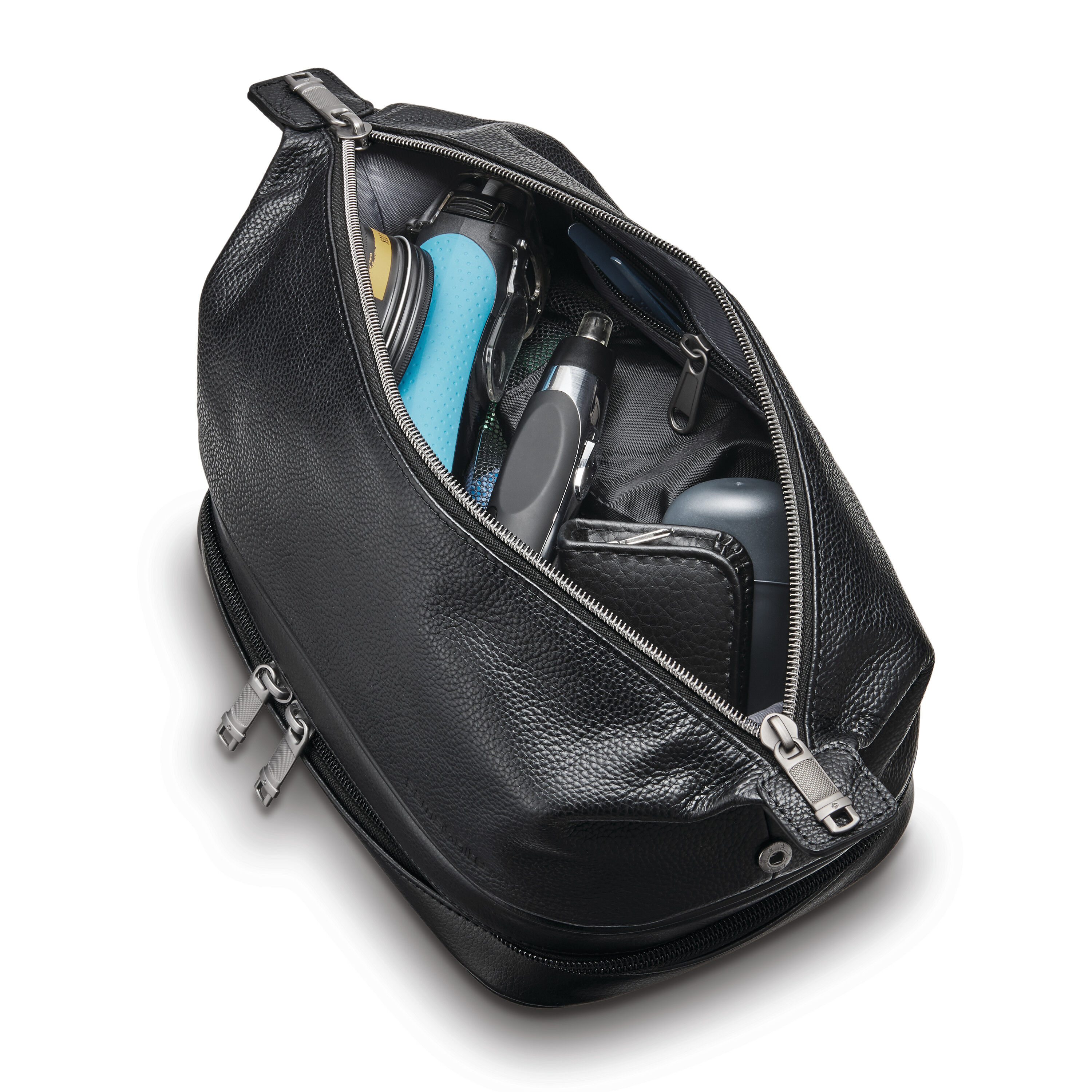 Classic Leather Zip Bottom Travel Kit in the color Black.