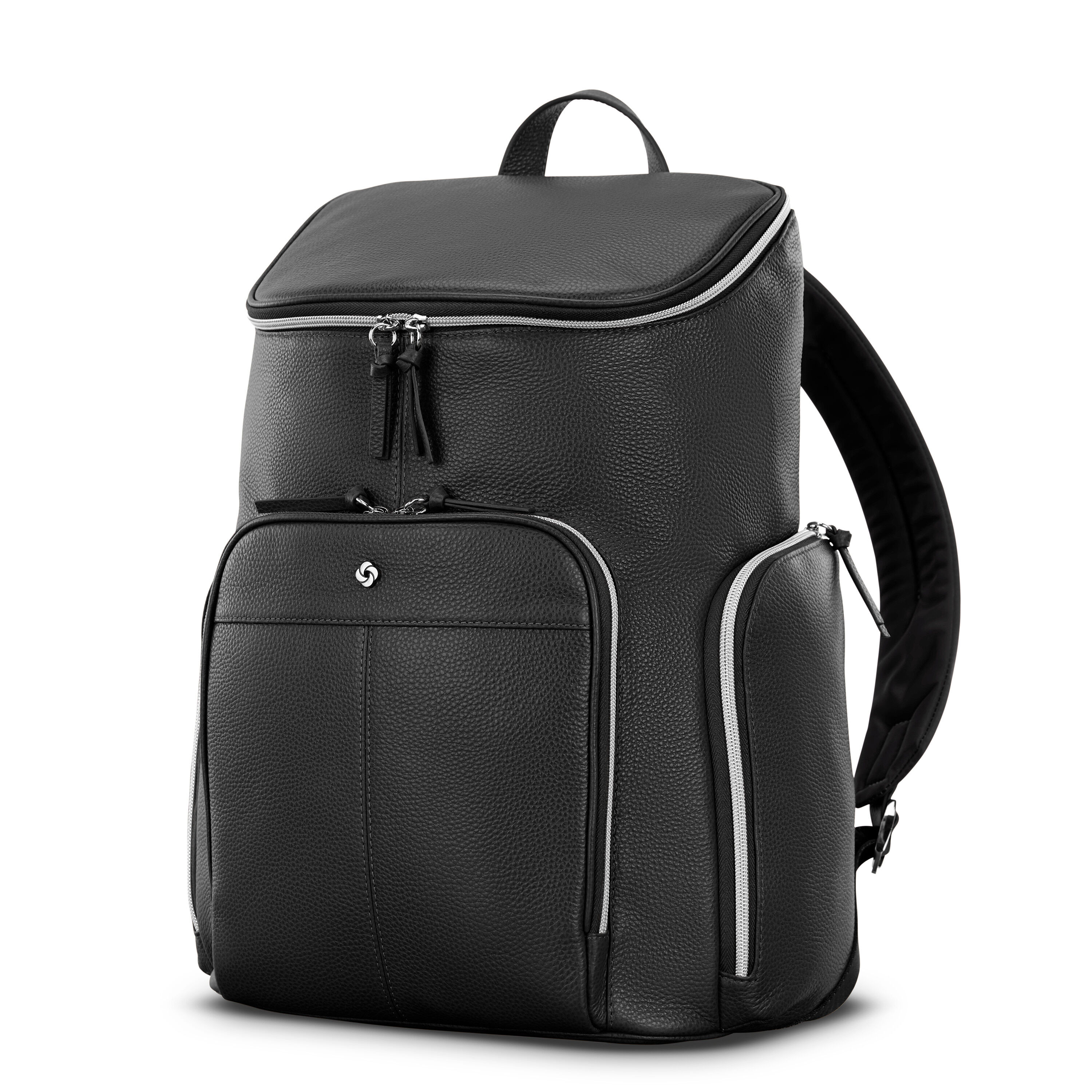 Mobile Solution 2 Leather Deluxe Backpack in the color Black.