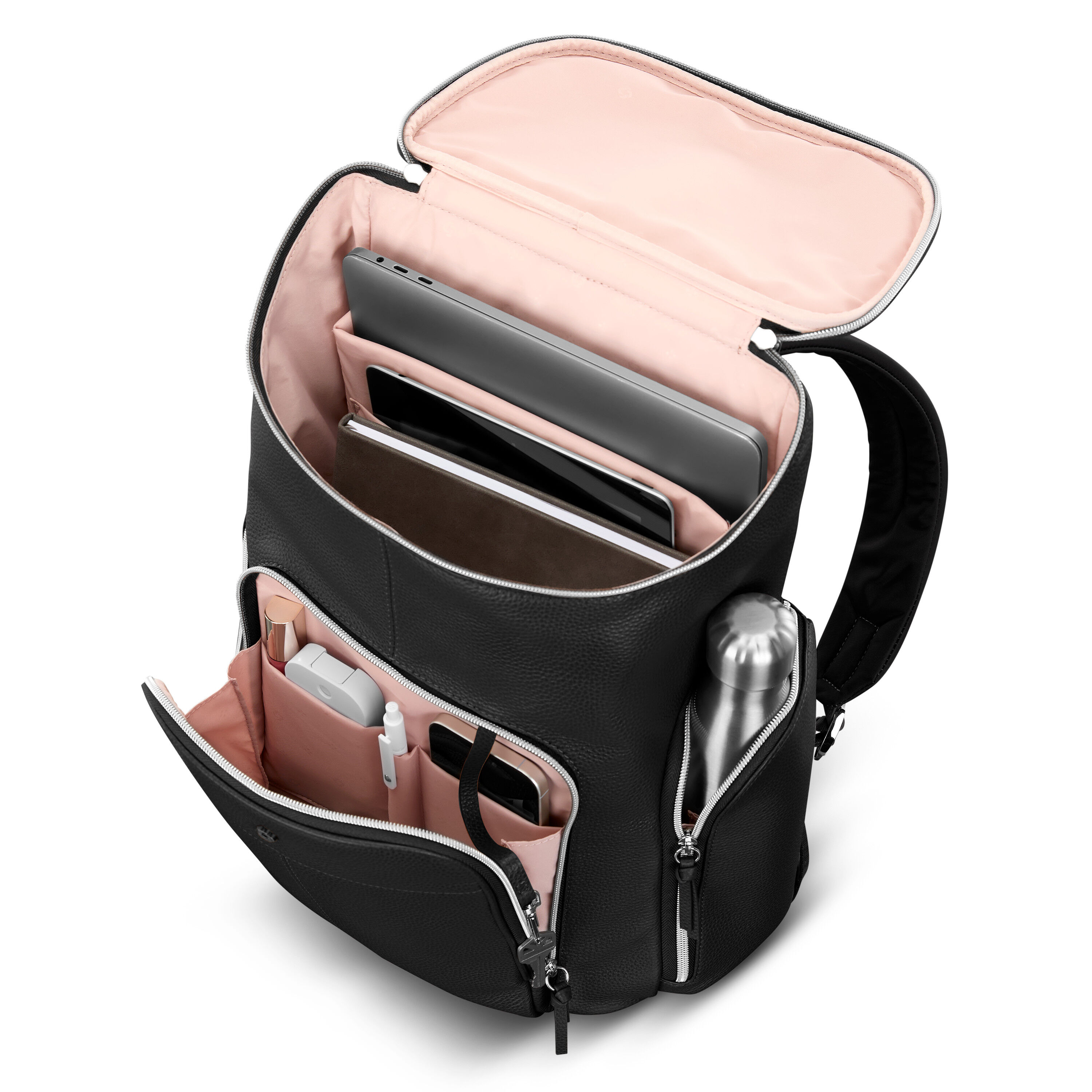 Mobile Solution 2 Leather Deluxe Backpack in the color Black.