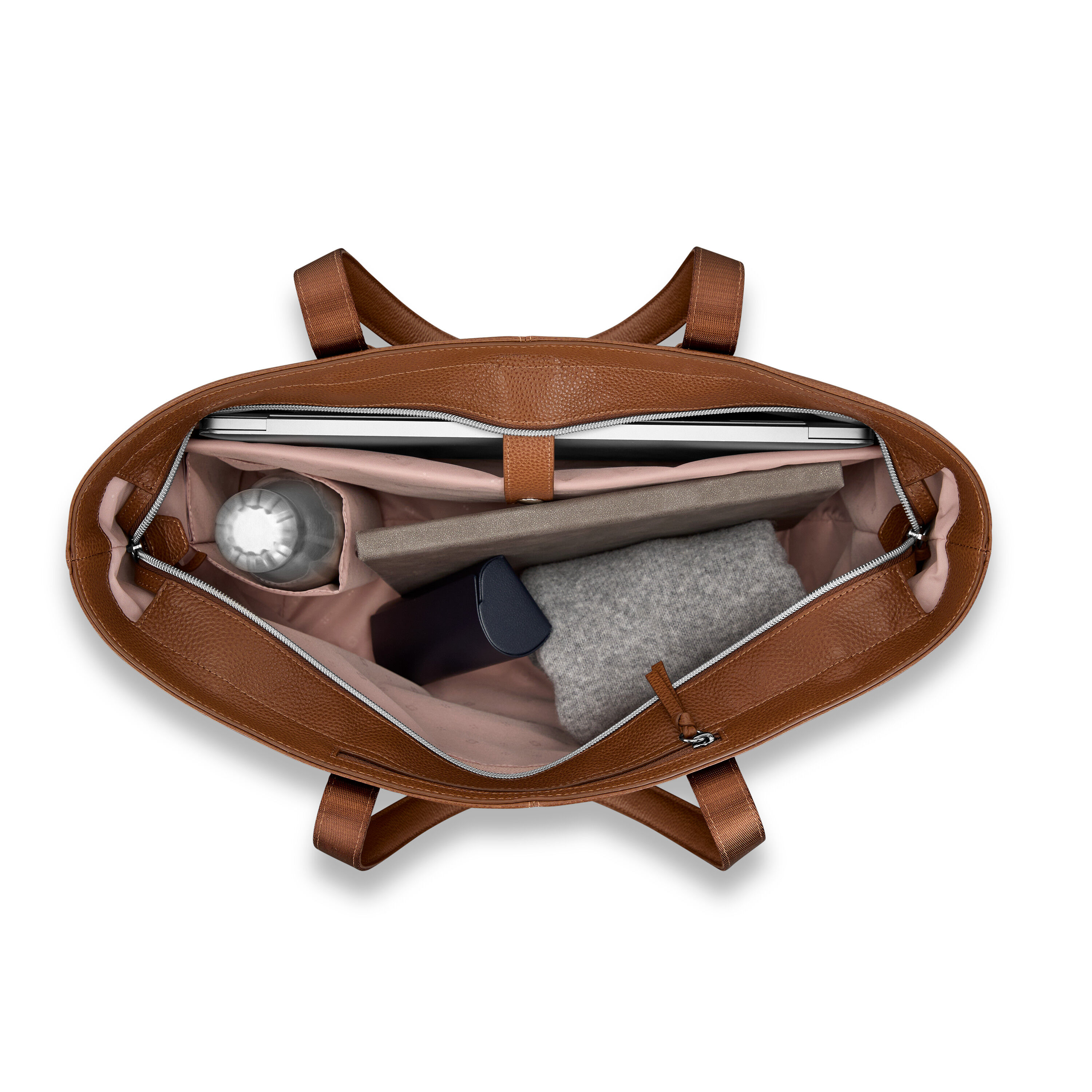 Mobile Solution 2 Leather Tote in the color Cognac.