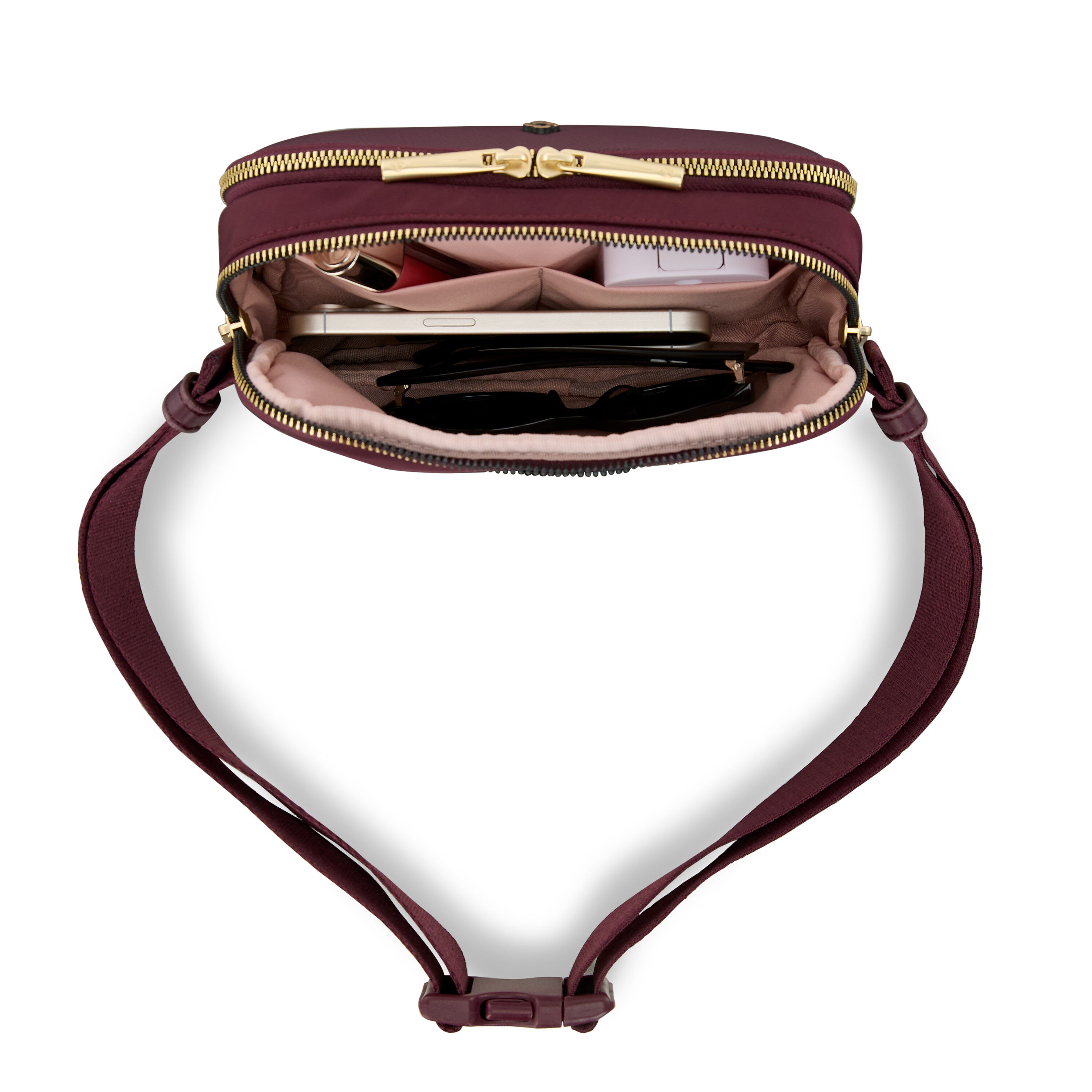 Mobile Solution 2 RFID Crossbody in the color Merlot.