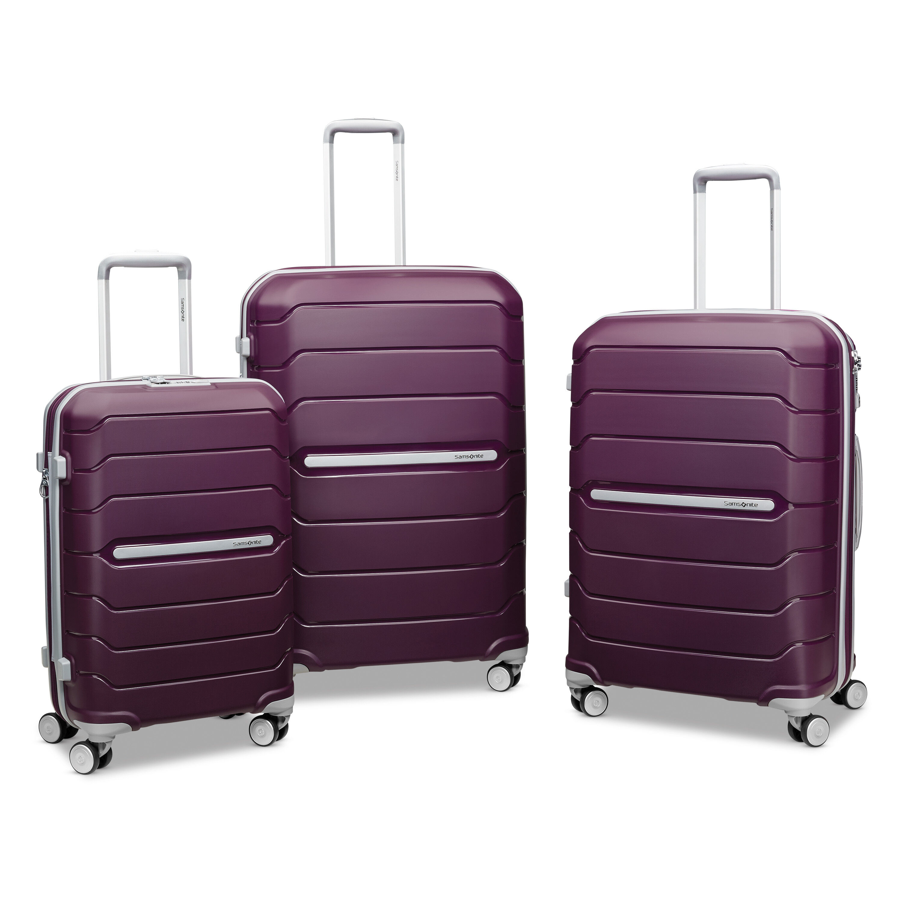 Freeform Carry-On, Medium Checked, and Large Checked Spinners in Amethyst Purple. image number 3